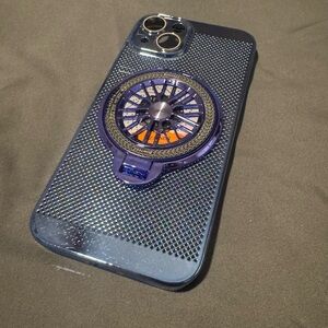 Stylish Blue Phone Case with Ring Holder Stand and a Spinner. For a 13 IPhone.